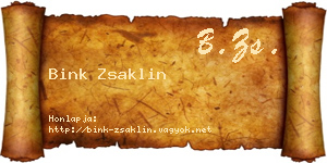 Bink Zsaklin névjegykártya